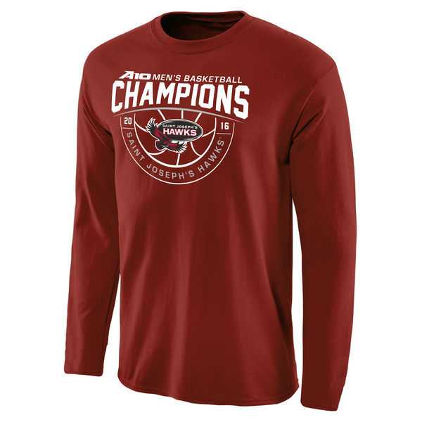 Saint Joseph's Hawks 2016 Atlantic 10 Men's Basketball Conference Champions Long Sleeves WEM T-Shirt Cardinal,We sell and wholesale Saint Joseph's Hawks 2016 Atlantic 10 Men's Basketball Conference Champions Long Sleeves WEM T-Shirt Cardinal on line form chian!